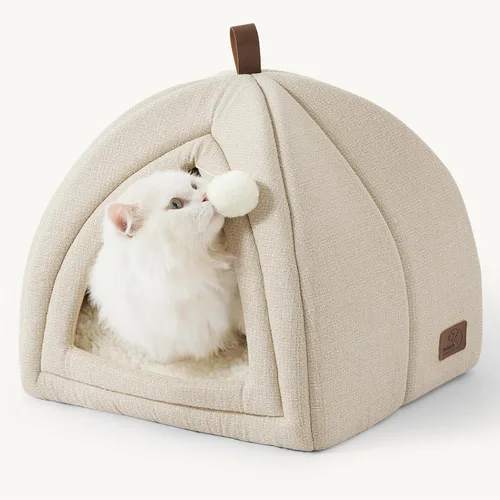 Bedsure Camas de gato para interior - Tienda de campaña tipo cueva 2 en 1 para gatitos y mascotas pequeñas con cojín acolchado lavable extraíble,