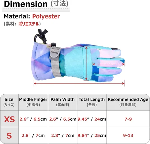 Miniatura 2 de Azarxis Guantes de esquí de nieve para niños, impermeables, resistentes al viento, cálidos guantes de snowboard para niños y niñas