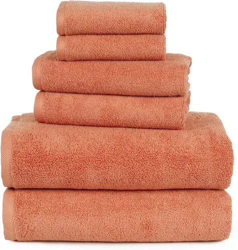 Miniatura 2 de Juego de toallas 100% algodón, cero torsión, suave y absorbente, juego de 6 piezas con 2 toallas de baño, 2 paños de mano y 2 paños (ladrillo)