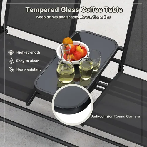 Miniatura 5 de Tangkula Silla mecedora para 2 personas, sofá biplaza mecedora para patio con mesa central de vidrio templado, banco de columpio para exteriores
