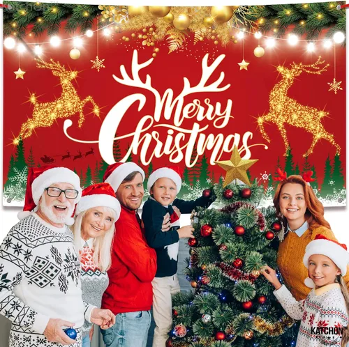 Miniatura 5 de KatchOn Cartel de Feliz Navidad extra grande – 72 x 44 pulgadas Fondo rojo de Navidad para decoraciones de fiesta Banner de letras iluminadas