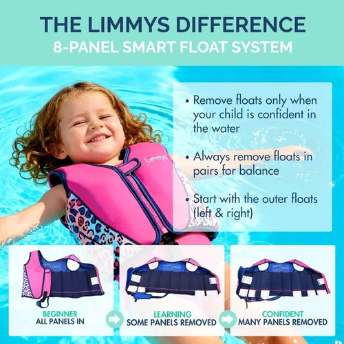 Miniatura 4 de Limmys Chaleco de natación para niños pequeños y niños, ayuda de natación de flotabilidad ajustable, certificado de seguridad CE, diseño galardonado