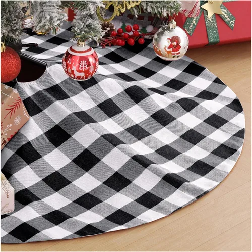 Miniatura 8 de SoarDream Faldas de árbol a cuadros de Navidad pequeñas de 24 pulgadas, falda de árbol a cuadros de búfalo rojo y negro para Navidad, fiesta de Año
