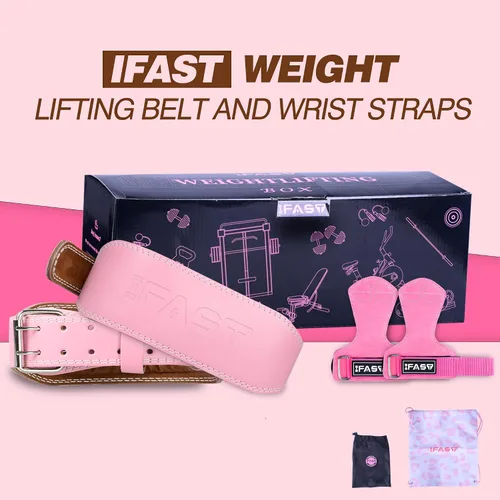 Miniatura 8 de IFAST Cinturón de levantamiento de pesas y correas de muñeca, cinturón de levantamiento de pesas para mujer con cinturón de soporte lumbar acolchado