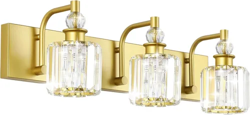 Miniatura 21 de Ralbay - Luces de tocador de cristal, 2 luces, modernas lámparas de cromo de cristal para iluminación de baño, para usar sobre el espejo