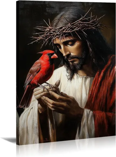 Arte de pared de Jesús y cardenal, decoración de Cristo, cuadro enmarcado de Dios, pintura cristiana, inspiración religiosa, impresiones en lienzo