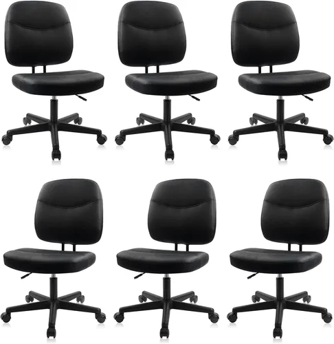 Miniatura 14 de CLATINA Silla de oficina en casa, sin brazos, con ruedas, ergonómica, de cuero, con respaldo bajo, altura ajustable, giratoria de 360°, silla