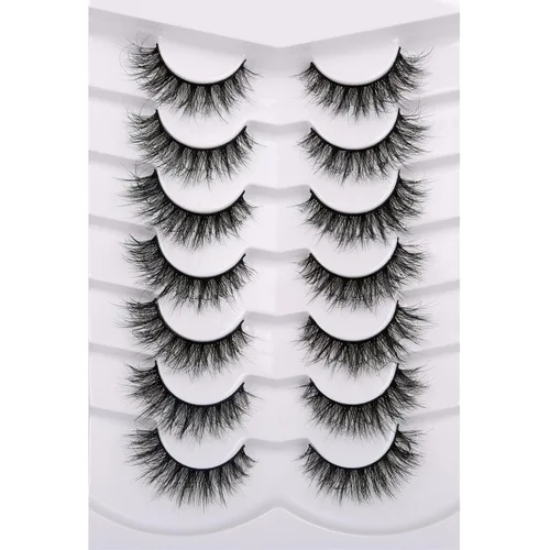 Miniatura 68 de Medias pestañas postizas con banda transparente, finas, estilo ojo de gato, naturales, cortas, pequeñas, acento 3/4, de visón sintético, tiras