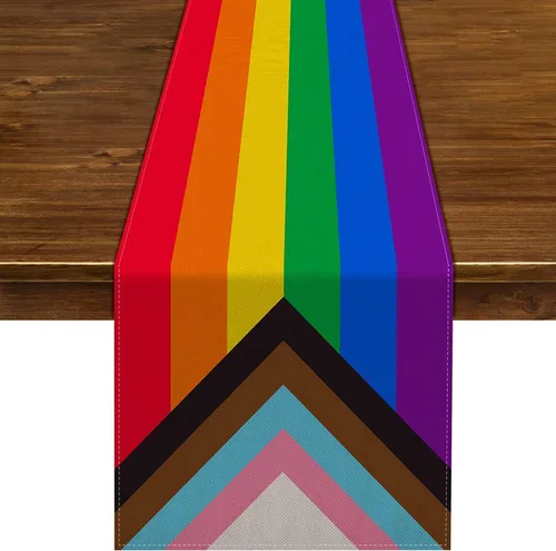 Nepnuser Camino de mesa rústico arcoíris para el mes del orgullo de junio, decoración de fiesta LGBTQ+, de lino, granja, hogar, comedor, cocina,