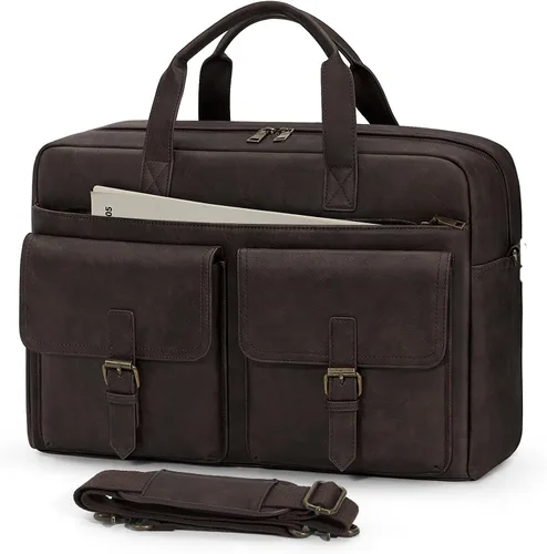 Miniatura 10 de RAINSMORE Bolsa tipo mensajero para hombre, de piel de 16 pulgadas, para laptop, maletín para computadora de trabajo, oficina, negocios, viajes