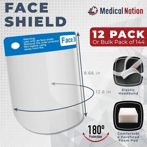 Miniatura 2 de Medical Nation Protector Facial Caja de 48 Protectores faciales de plástico transparente para mujeres, hombres y niños, antiempañamiento