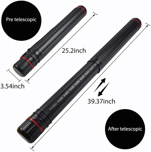 Miniatura 2 de DEWEL Tubo de dibujo, estuche de arte telescópico, tubo de plástico grande de almacenamiento negro que se expande de 25 a 40 pulgadas, tubo