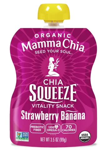 Miniatura 4 de Mamma Chia Organic Vitality Squeeze Snack, fresa y banano, 24 bolsas de chía de 3.05 onzas. Orgánico USDA, sin OMG, vegano, sin gluten y Kosher.