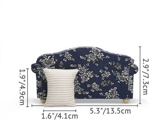 Miniatura 4 de Odoria 1/12 Sofá miniatura para casa de muñecas, accesorios para muebles, azul oscuro