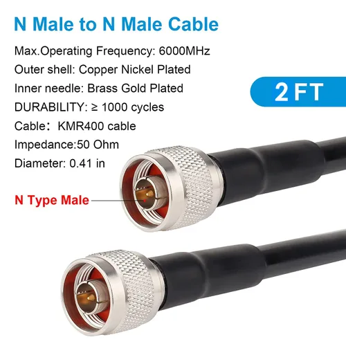Miniatura 2 de XRDS -RF Cable de extensión coaxial macho N a N macho de 2 pies, baja pérdida KMR400 tipo N