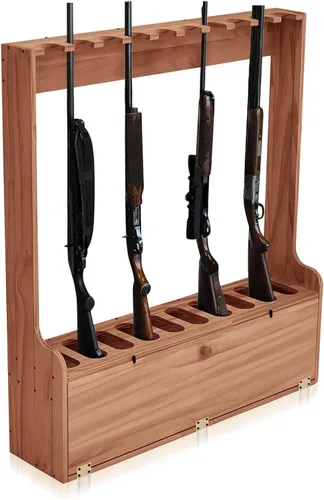 Miniatura 9 de Soaoo Estante para pistolas, estante de exhibición de madera para pistola de piso de diez pistolas, estante de exhibición de armas con compartimento