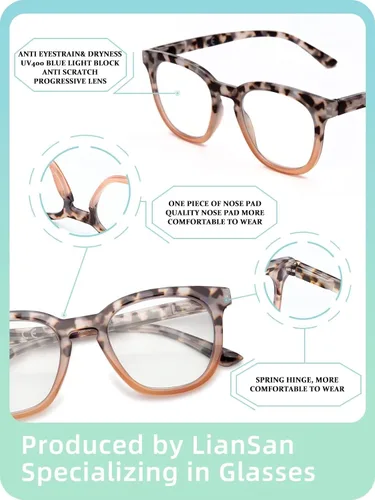 Miniatura 6 de LianSan Paquete de 2 lentes de lectura progresivos multienfoque para mujeres, lectores de computadora con bloqueo de luz azul cercano y lejano