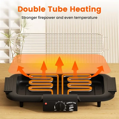 Miniatura 4 de Parrilla eléctrica para barbacoa, sin humo, antiadherente para interiores y exteriores, 2000 W, doble tubo de alta potencia, portátil, extraíble