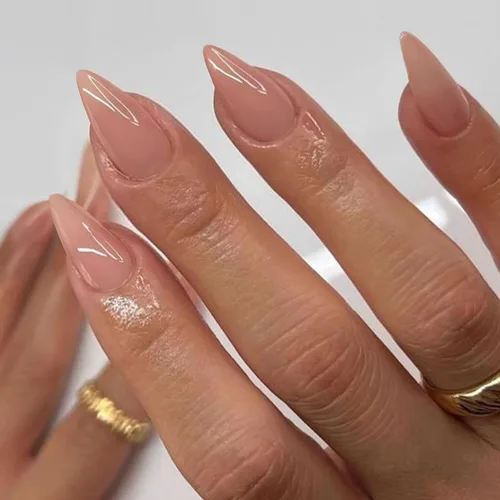 Uñas postizas a presión color naranja claro brillante con forma de almendra, uñas adhesivas para mujeres y niñas, uso diario en 24 unidades