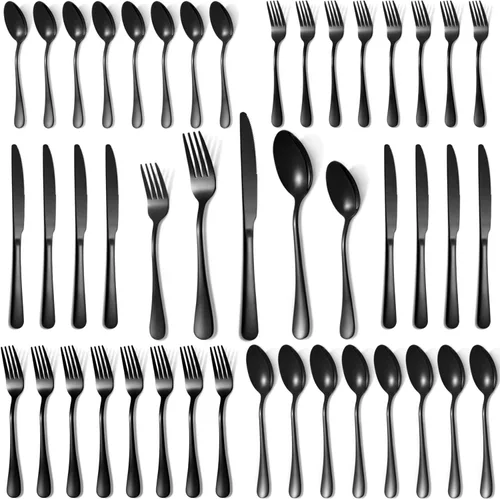 Miniatura 11 de Juego de cubiertos negros de 20 piezas para 4, juego de cubiertos de acero inoxidable de grado alimenticio, incluye tenedor/cuchillo/cuchara, juego