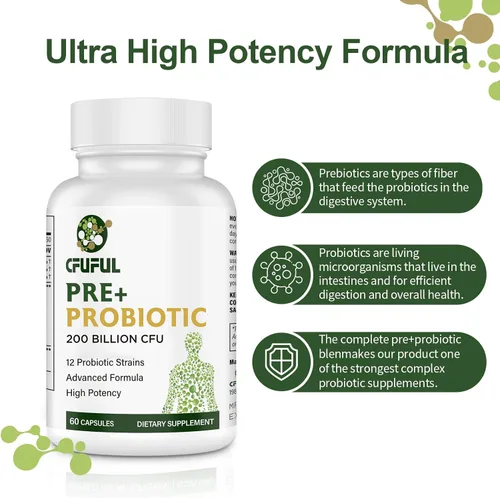 Miniatura 4 de Probióticos para mujeres y hombres, 200 mil millones de UFC, 12 cepas con 3 prebióticos orgánicos y probióticos para la salud digestiva intestinal