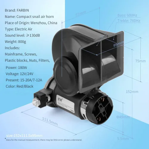 Miniatura 5 de FARBIN - Claxon de aire para camiones, bocina eléctrica compacta para trenes, bocina de coche de 12 V, 150 db, súper fuerte con arnés de cableado