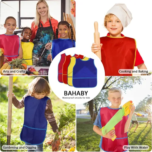 Miniatura 7 de 4 delantales de pintura para niños, delantales impermeables con 3 bolsillos, para niños de 3 a 8 años, 4 colores 4 colores (velcro)