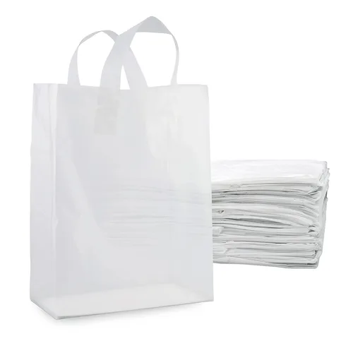 Miniatura 15 de Prime Line Packaging Bolsas de regalo de plástico, bolsas de regalo esmeriladas con asas para pequeñas empresas, compras, suministros de boutique