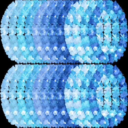 Miniatura 25 de Sherr 24 piezas Collares de leis LED iluminados, collares de flores hawaianas con luces LED para bodas, playa, tropical, carnaval, suministros