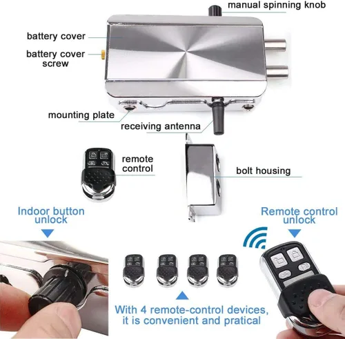 Miniatura 3 de Cerradura de puerta electrónica, sistema de control de acceso inalámbrico antirrobo inteligente para el hogar, seguridad sin llave, con 4 controles