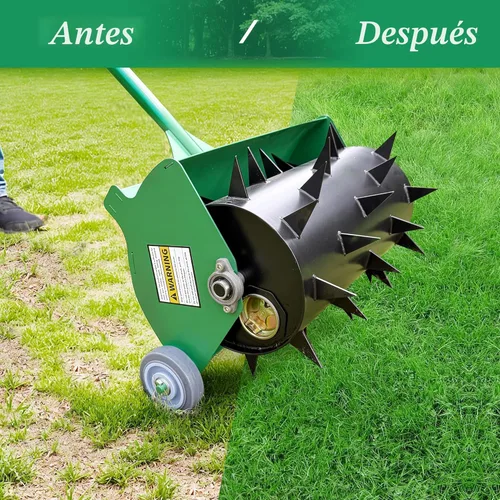 Miniatura 8 de Aireador de césped rodante, herramienta de aireación de picos de empuje de alta resistencia de hasta 55 libras, aireador de césped giratorio manual