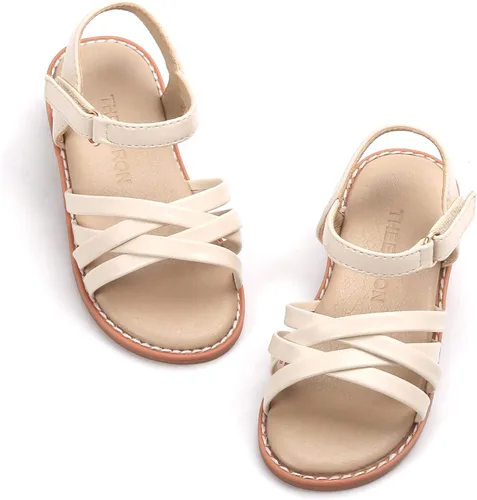 THEE BRON Sandalias para niñas pequeñas, zapatos de vestir para niña de flores, zapatos planos de verano con punta abierta
