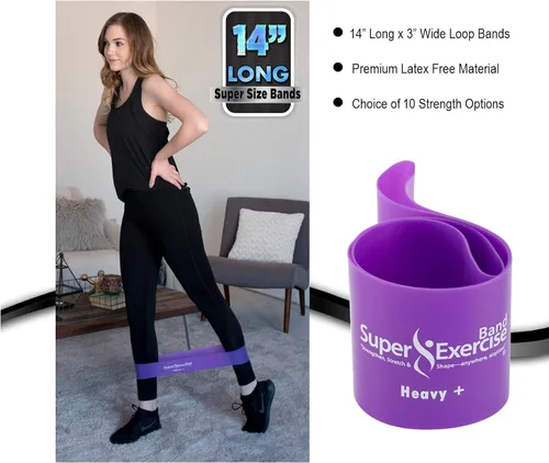 Miniatura 3 de Mini bandas de bucle extra largas sin látex de 14 x 3 pulgadas de EE. UU. en 3, 5, 10 paquetes de 10 unidades. 10 fortalezas para entrenamiento