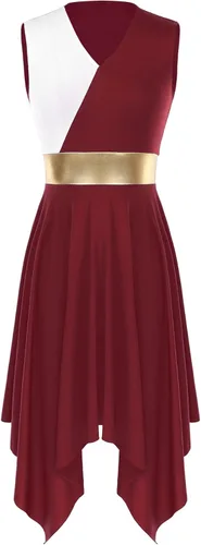 Miniatura 88 de easyforever Vestido de baile sin mangas con bloques de color para mujer, alabanza litúrgica, ropa de baile lírico, vestido de bata de adoración