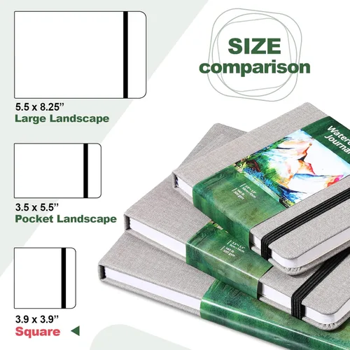 Miniatura 3 de Dispowreath Juego de 4 cuadernos de bocetos de acuarela con bolígrafos de pincel de acuarela, papel de algodón de 300 GSM, cuaderno portátil Blanco