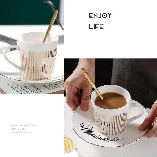 Miniatura 5 de Tazas y platillos de espejo, taza de café con reflejo de espejo, taza de café de cerámica con juego de platillo, tazas de té y platillos