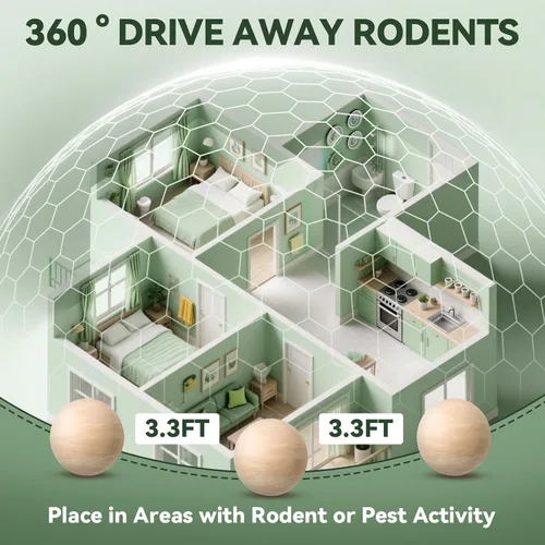 Miniatura 5 de Repelente de roedores, 33 bolas, repelente de ratones de aceite de menta para uso en interiores y exteriores, bolas naturales para polillas