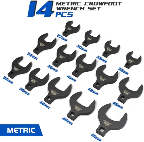 Miniatura 3 de Juego de llave de pie de cuervo, 14 piezas, 1/2" de transmisión, llaves de pie de cuervo métricas de 27 a 50 mm, juego de llaves de pie de cuervo