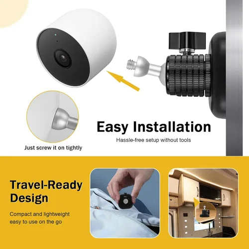 Miniatura 6 de Potente soporte magnético seguro para cámara con rosca de 1/4 de pulgada para WYZE Cam 3, Blink XT2/3, base de soporte de cámara de ajuste de 360°