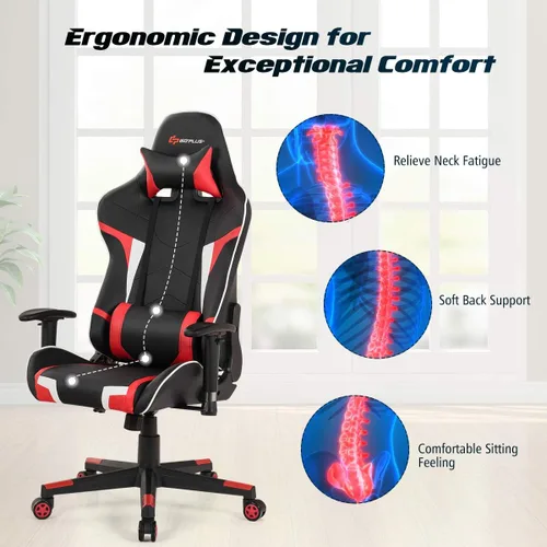 Miniatura 3 de Goplus Juego combinado de escritorio y silla para juegos, silla y escritorio de oficina en casa estilo carreras con soporte para tazas, gancho