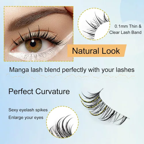 Miniatura 3 de Pestañas de anime con banda transparente, pestañas coreanas de 13 mm, aspecto natural de manga, pestañas de anime esponjosas, 10 pares de pestañas