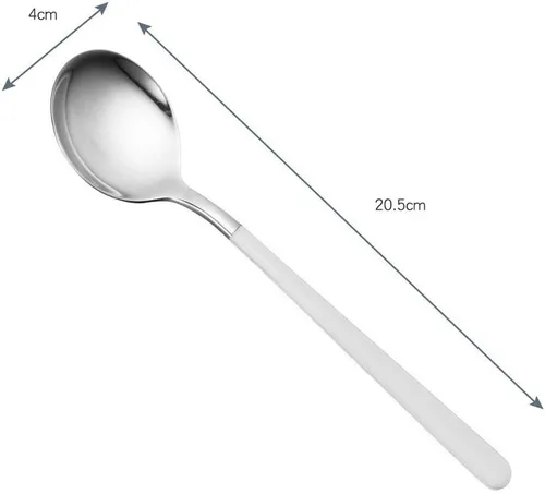 Miniatura 4 de Cucharas de cena de acero inoxidable de 4 piezas con borde redondo, cuchara de mesa cómoda de mango largo de 8 pulgadas, cubiertos pulidos