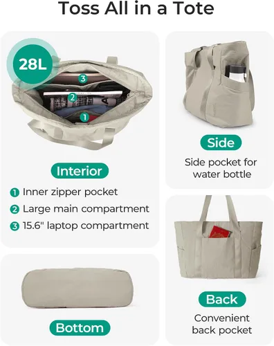 Miniatura 69 de BAGSMART Bolsa de mano para mujer con cremallera, bolsa de gimnasio con compartimentos, bolsa de trabajo para enfermera, baile, bolsa de yoga