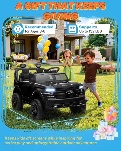 Miniatura 8 de ENYOPRO - Vehículo de 24 V con licencia Chevrolet Silverado LT Trail Boss de 2 plazas para niños, automóvil eléctrico con control remoto, cinturón