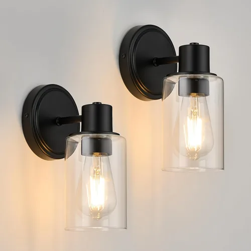 Miniatura 13 de Apliques de Pared de Baño de 2 Luces con Cristal Transparente, Luces de Pared de Baño Sobre Espejo, Luces de Tocador Cromadas con Base E26 Cromo