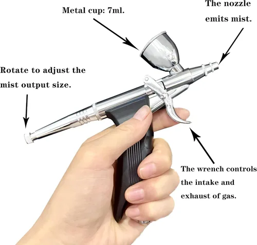 Miniatura 9 de Kit de aerógrafo de alta presión, compresor de aerógrafo inalámbrico recargable, pistola de aerógrafo de mano de doble acción, juego de mini Negro