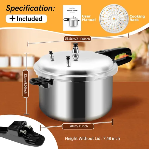 Miniatura 4 de BreeRainz Olla a presión de 12 cuartos de galón, olla a presión de aluminio con estante de cocción para cocinar al vapor, enlatado y guisado, plata