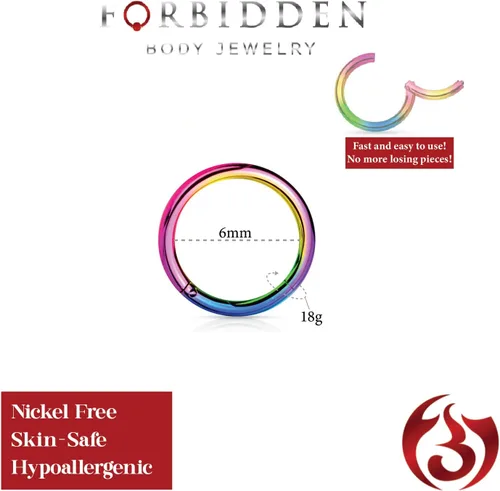 Miniatura 97 de Forbidden Body Jewelry - Piercing para la nariz de acero quirúrgico 316L con bisagra, 14G, 16G, 18G, diámetro de 15/64, 5/16, 25/64, 15/32 pulgadas