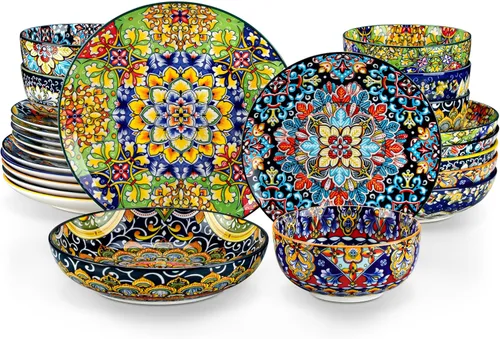 Miniatura 10 de vancasso Juego de vajilla de 18 piezas, platos y cuencos, juego de platos de porcelana para 6, aptos para microondas y lavavajillas, resistente a