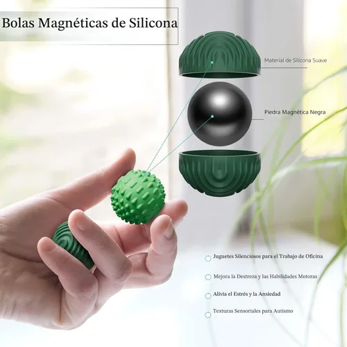Miniatura 2 de luckdoor Bolas Magnéticas de Silicona Fidget para Adultos y Adolescentes, 4PCS Juguetes Sensoriales para Aliviar el Estrés para Autismo TDAH Verde